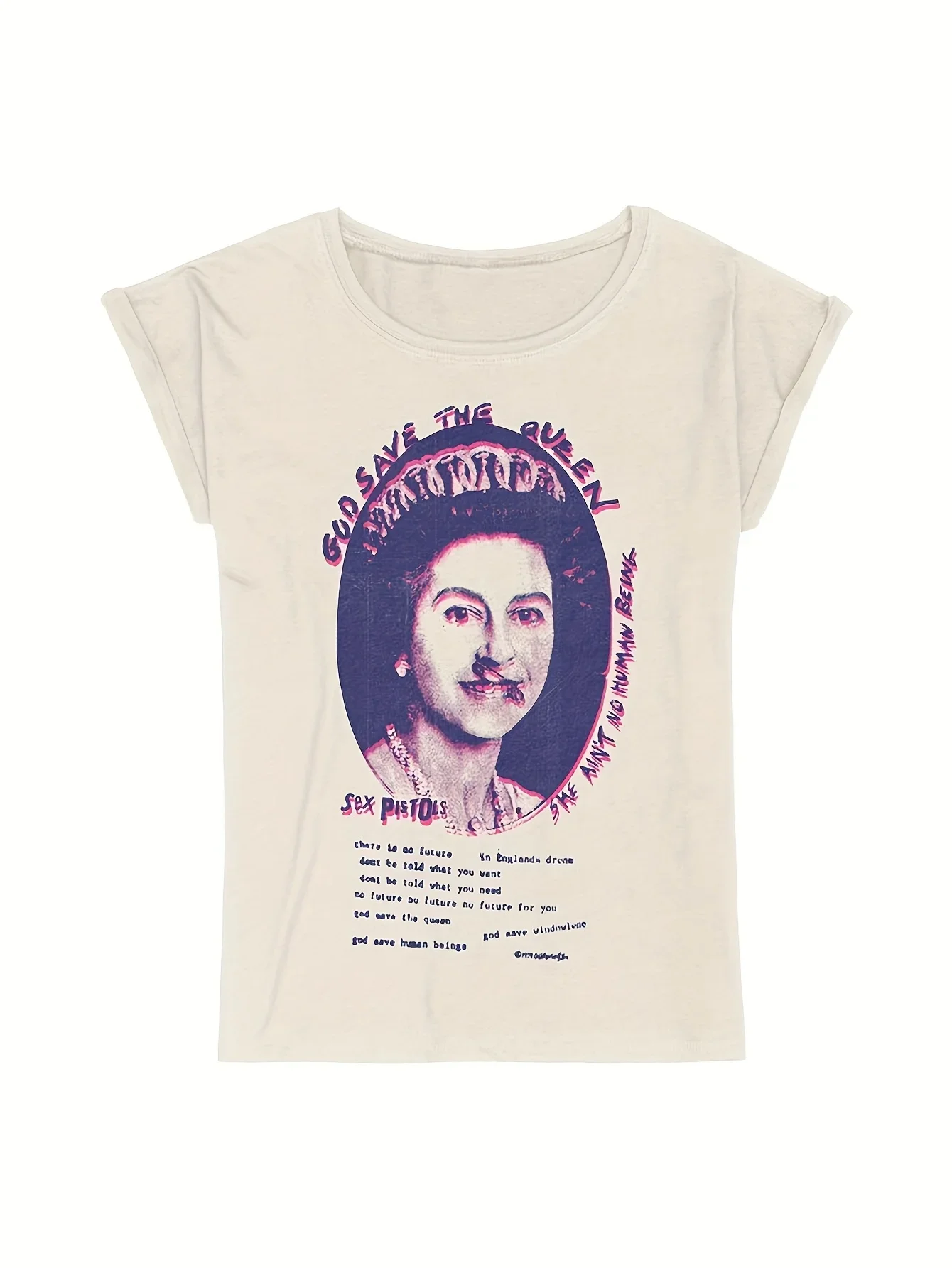 Футболка Sex Pistols Damen God Save The Queen Lyrics altweiß Band-Merch, Bands Мужская футболка Мужской подарок Подарки
