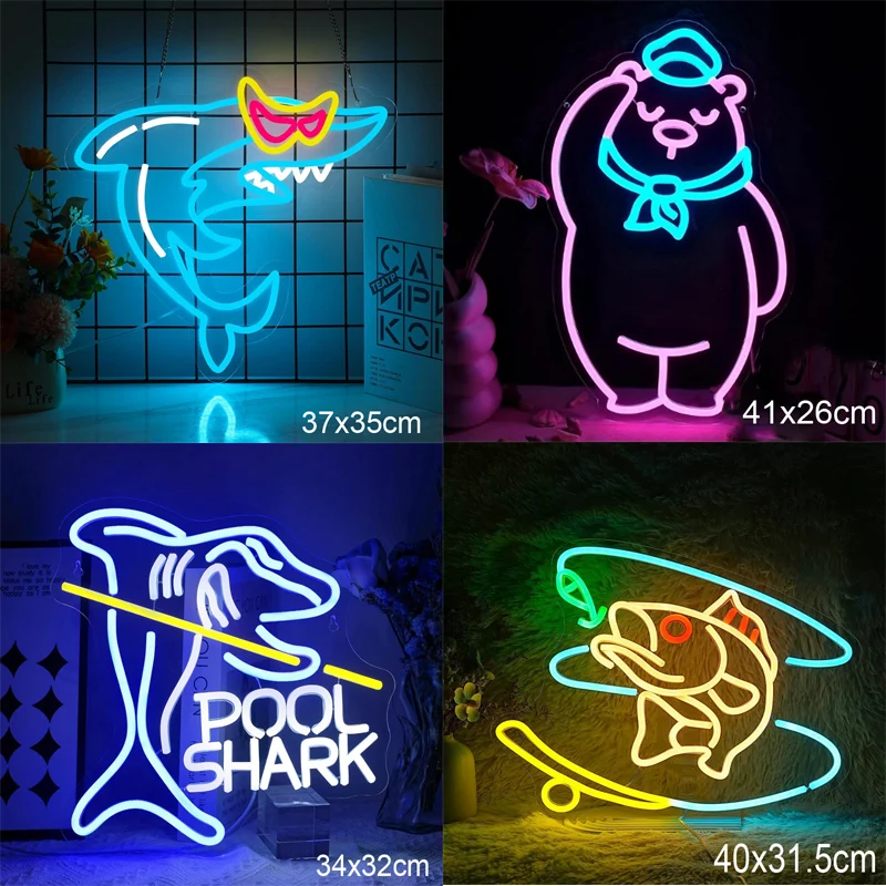 Animals Art LED Neon Sign For Wall Decor  USB Shark Night Ligh Powered For Bedroom Living Room Shop Bar Club Party Gift
