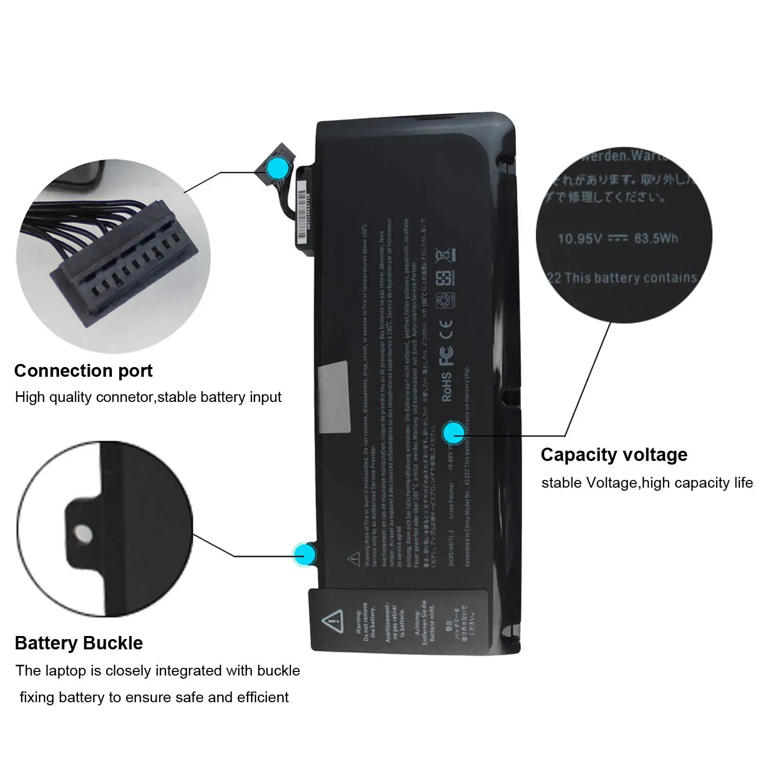 A1322 A1278 Laptop Battery Replacement for MacBook Pro 13 inch (2012 2011 2010 2009 Version) MB990/A MB990LL/A MB990J/A