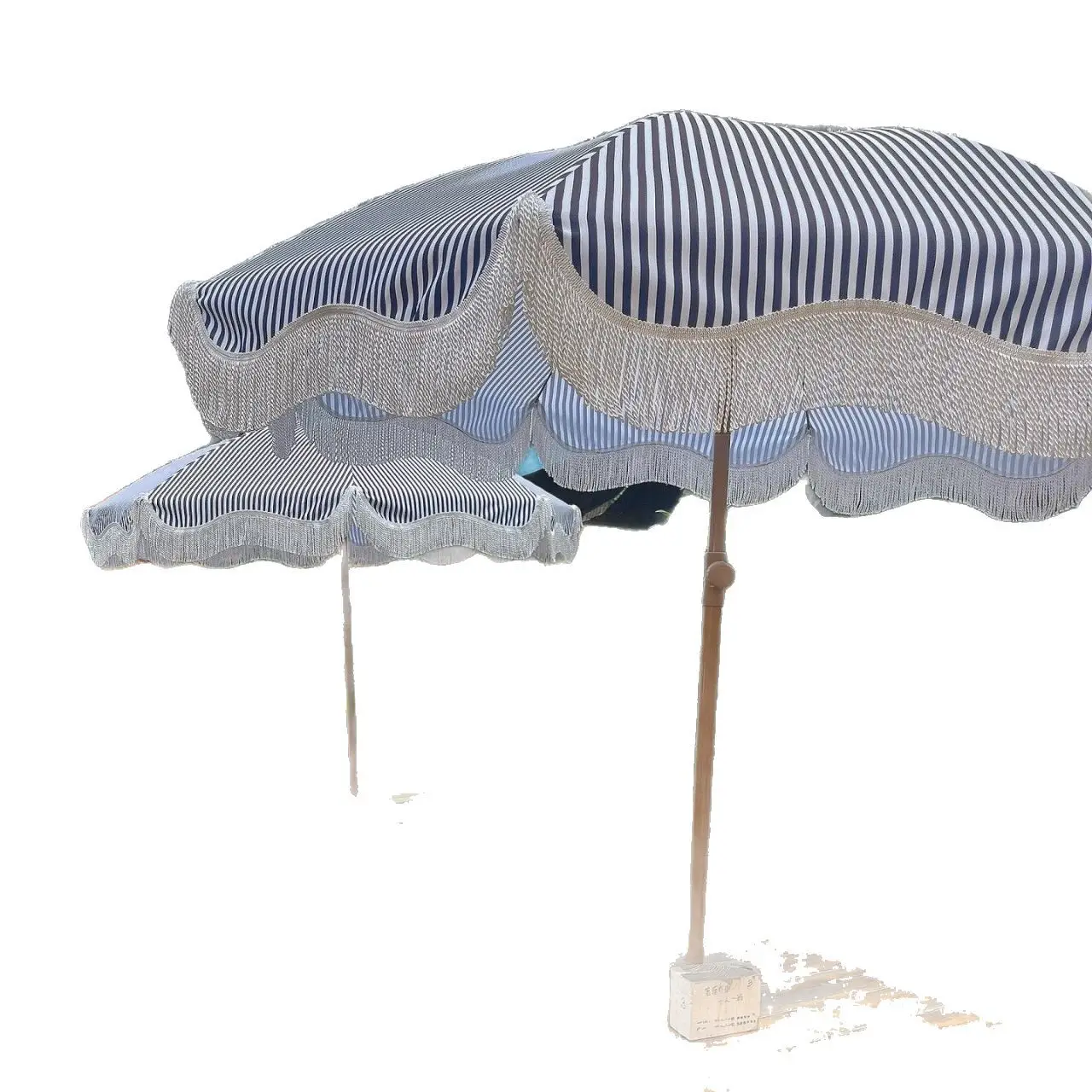 Striped Fringe Patio Umbrella Outdoor Garden Parasol Beach Sun Shade Umbrella For Backyard Cafe Decor Without Base