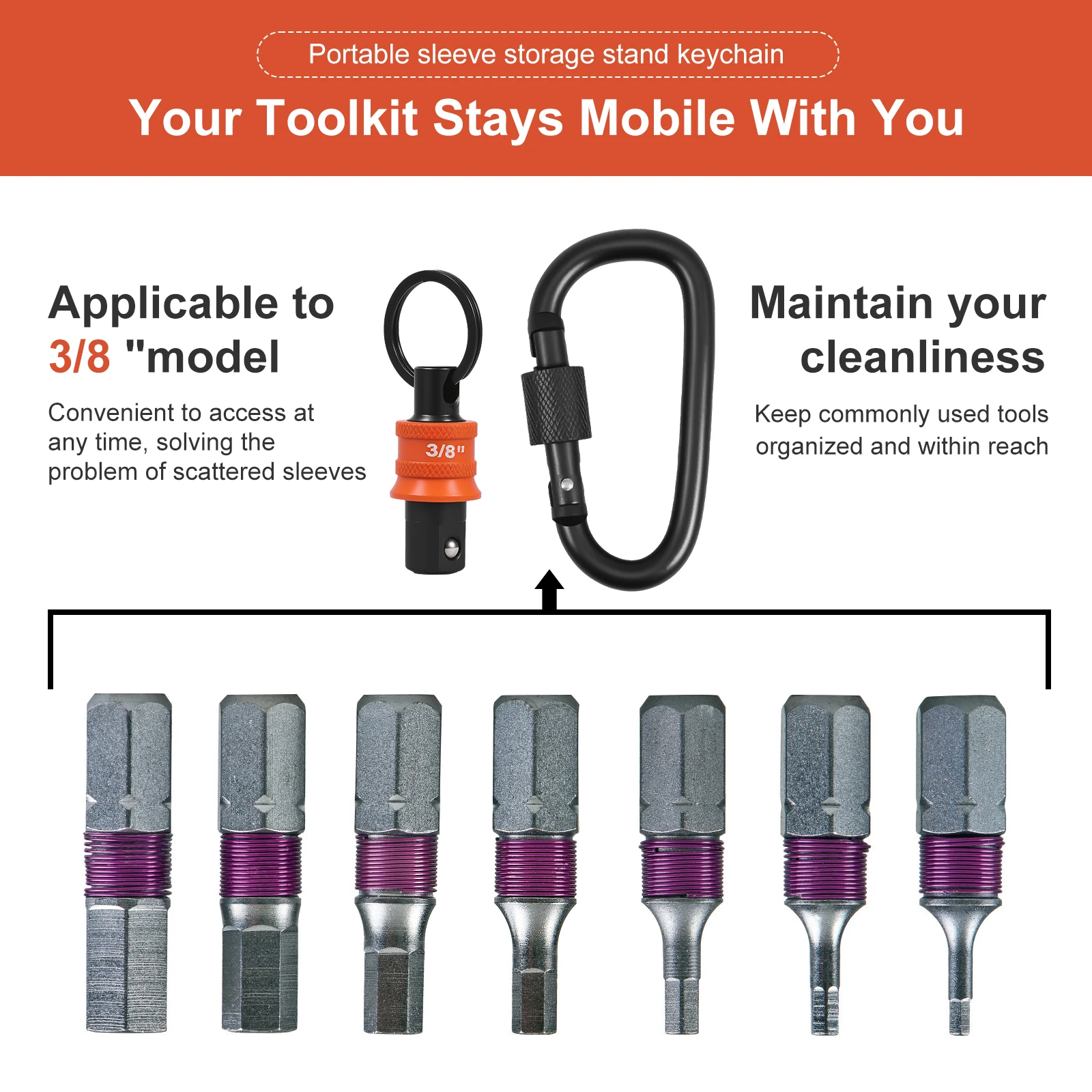 5個入りソケットホルダーキーホルダー 1/2インチ 3/8インチ ソケットオーガナイザー クイックリリースとクリップ付き 建設作業員、大工、整備士向け