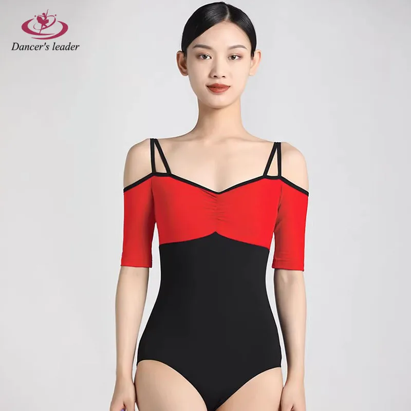 Ballet Costume Tight Summer Two-Tone Contrast Color Cross Shoulder Strap Gymnastics Tight Performance Aerial Yoga Costume