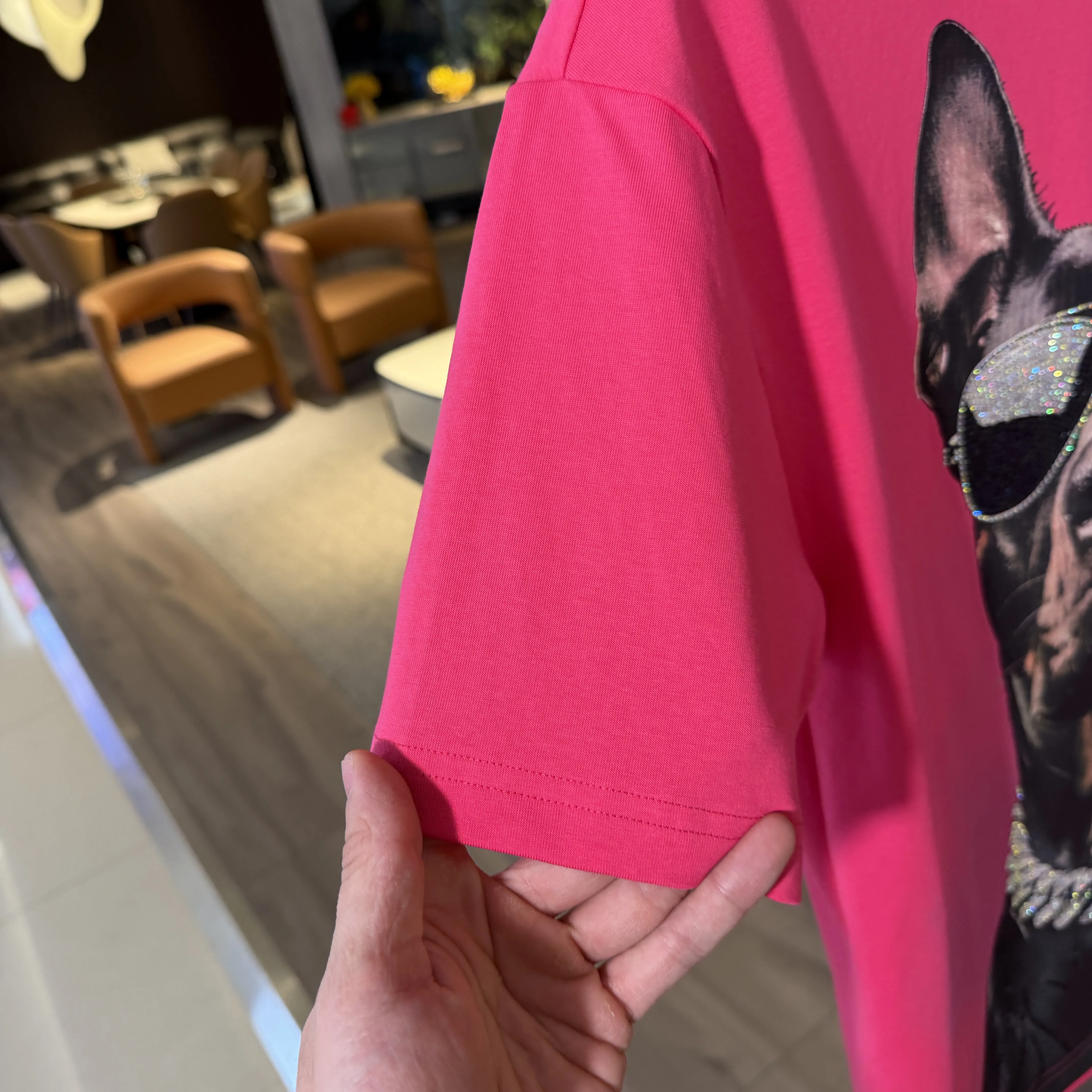 2026 Summer New Arrival Men's Cool Black Pink White Doberman Print Rhinestone Loose Casual Round Neck Short Sleeve T-Shirt