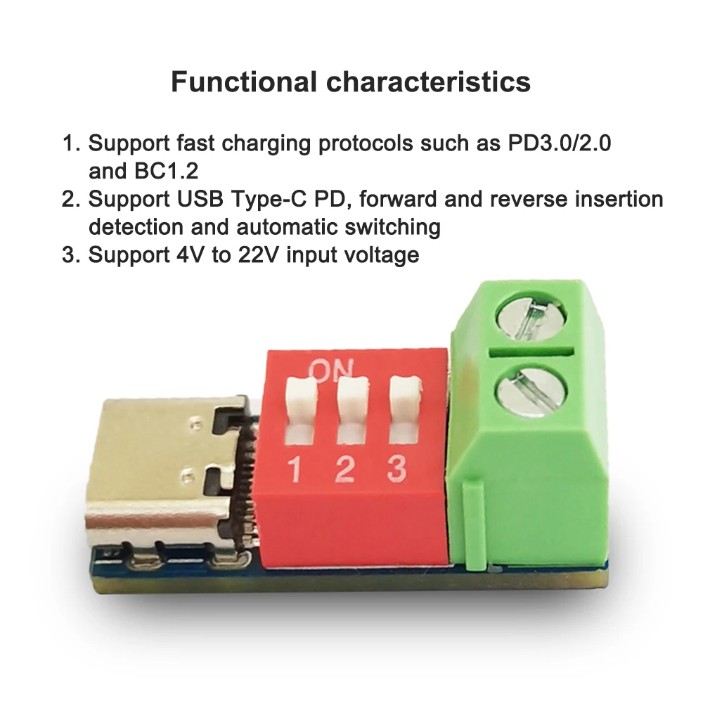 Dc 5V-20V Type-C Pd Qc Trigger Instelbare Spanning Power Module Snelle Lading Lokmodule Snelladen Protocol Pd 3.0 / 2.0 Bc1.2