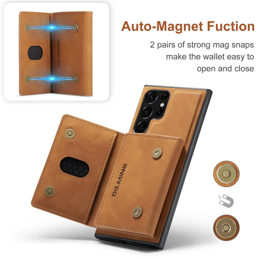 Original Luxury Leather Case for Samsung Galaxy S24, S23 Ultra, S22 Plus, S21, S20 FE, Removable Back Cover, Retro Wallet, Brand