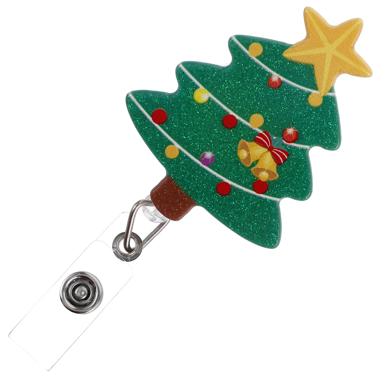 

Retractable Badge Holder with Rotating Clip Christmas Tree Design Flat Id Card Protector Nurse Office Worker Accessory
