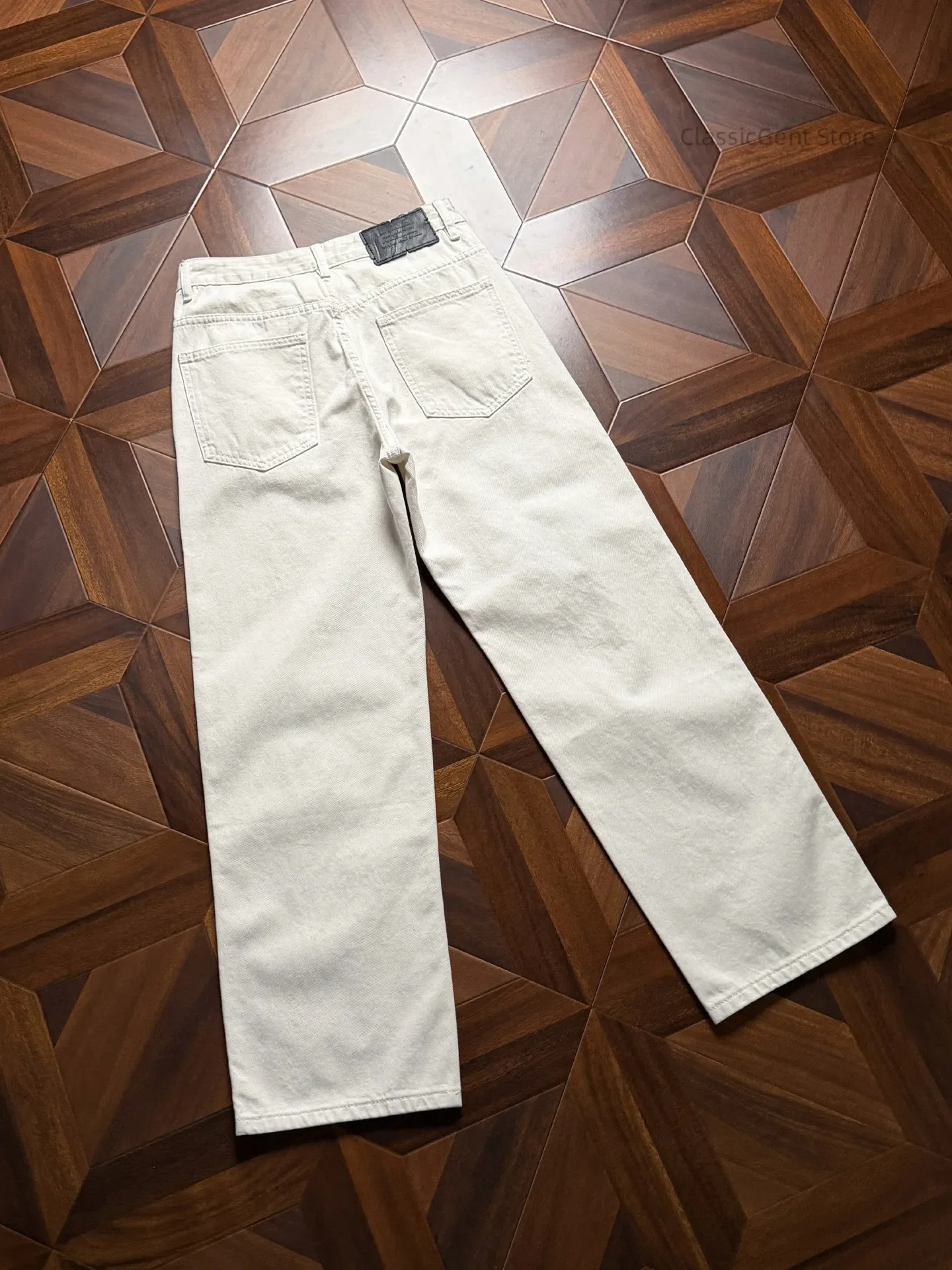 Natural Destruction Texture Ripped Cotton 11oz White Jeans Casual Unruly Straight