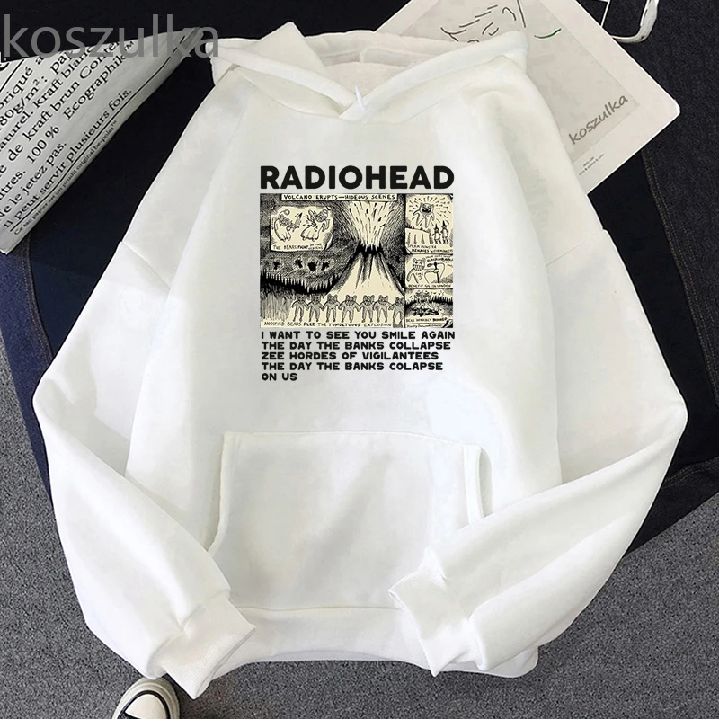 Radiohead Hoodies Men Women Cartoon Print Anime Rock Band Hooded Sweatshirts Streetwear