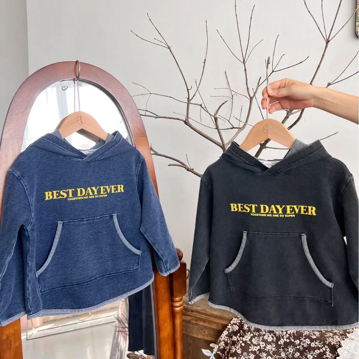 

Autumn Boys' Hoodie New Baby Long Sleeved Knitted Denim Top Korean Style Handsome Children's Pullover Girl Clothes