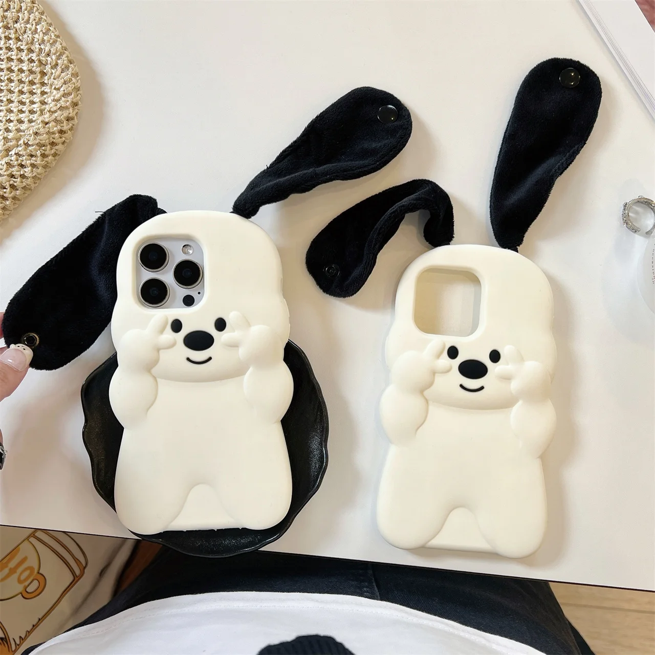 

3D Cute Cartoon Yeah Dog Phone Case for iPhone 13 14 15 16 17 Pro Max Long Ear Puppy Wrist Strap Soft Silicone Shockproof Cover