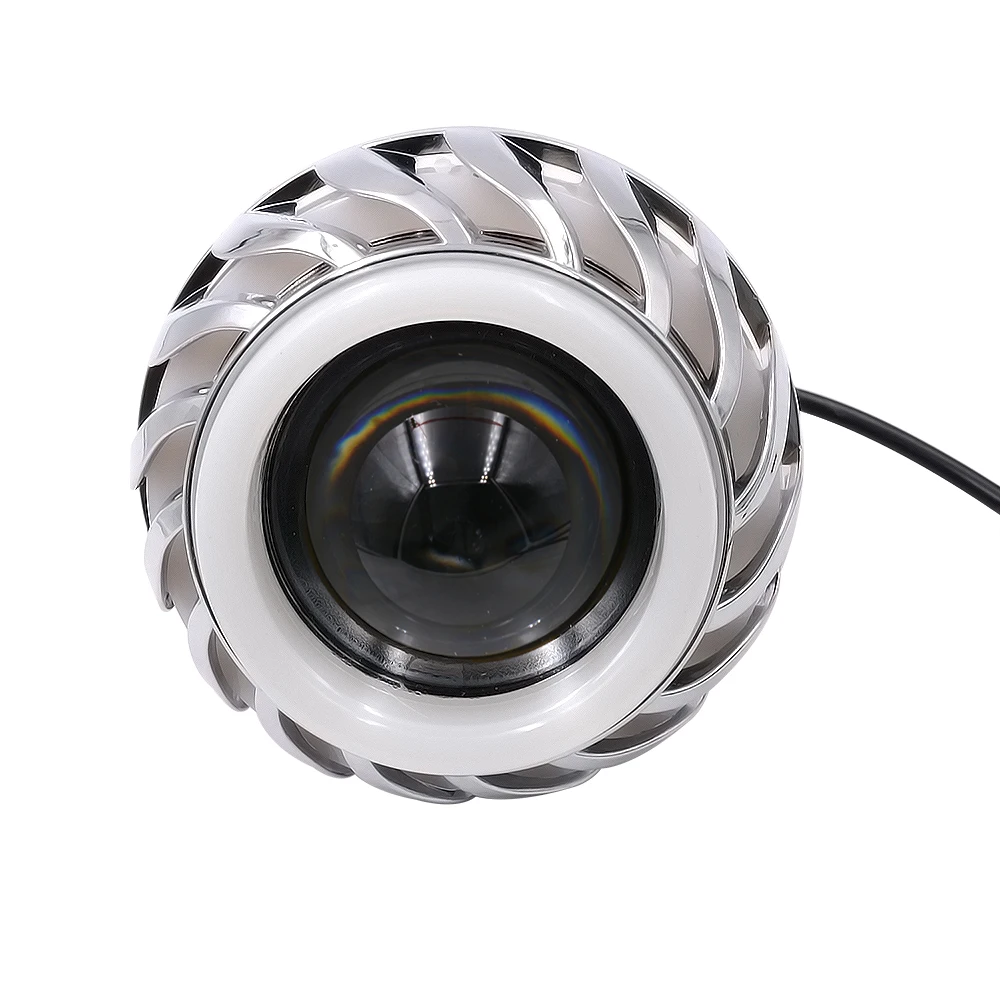 Hot Selling-12V Motorcycle Head Light Lamp Projector Lens Light With Led Angel Devil Eyes Headlight 30W 1200Lm 200000H Double Ap