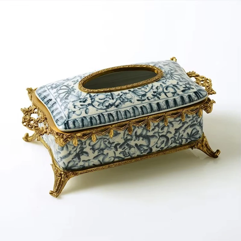 

Antique luxury brass porcelain tissue box stylish design for office use