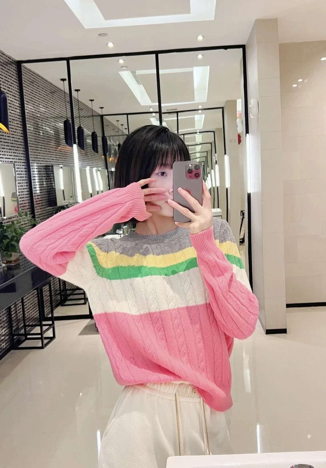 

Fashion Loose Crew-Neck Women's Sweater The Rainbow Pink Sweet Spring RL Sweaters Dopamine Colored Striped Female Tops Pullover