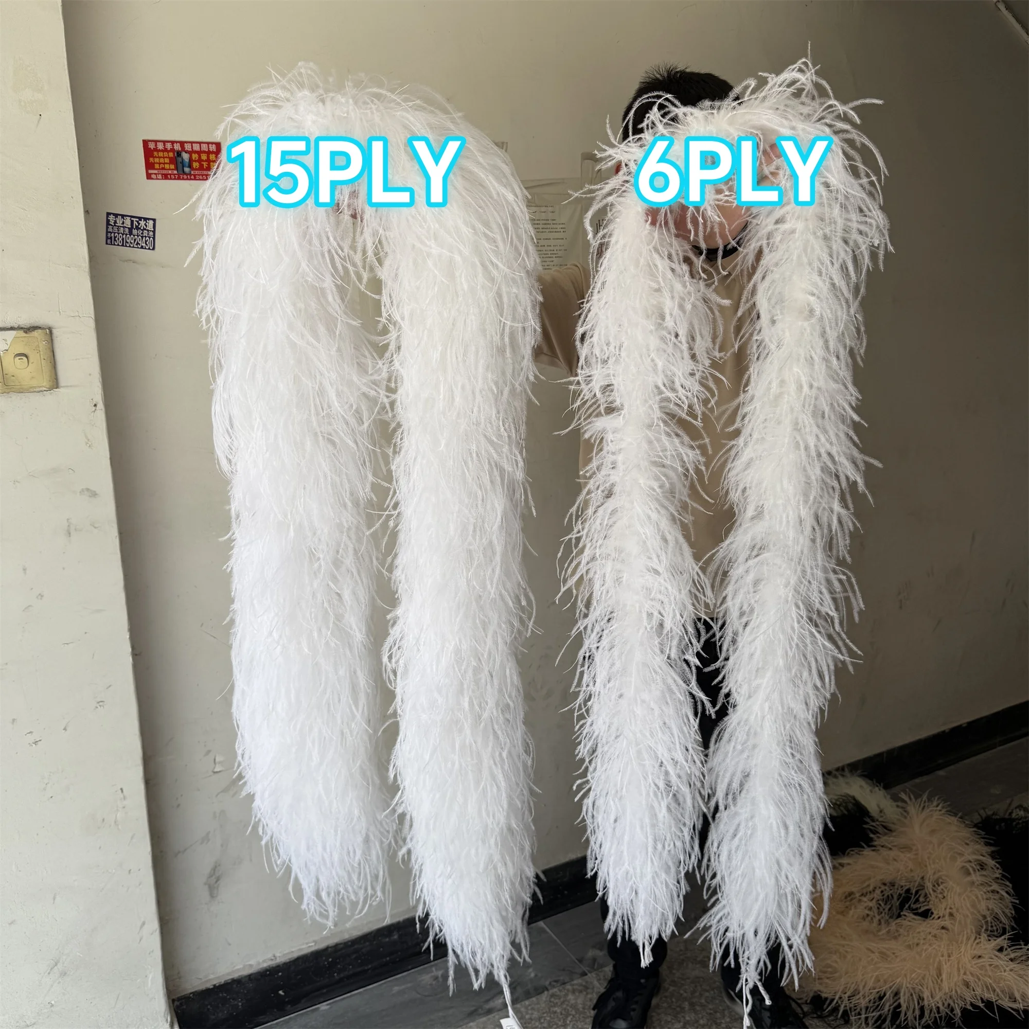 1 6 10 15 20 PLY Rose Ostrich Feather Boa Red Shawl for Wedding Dress Sewing Accessory Fluffy Ostrich Feathers Trim Scarf Plume