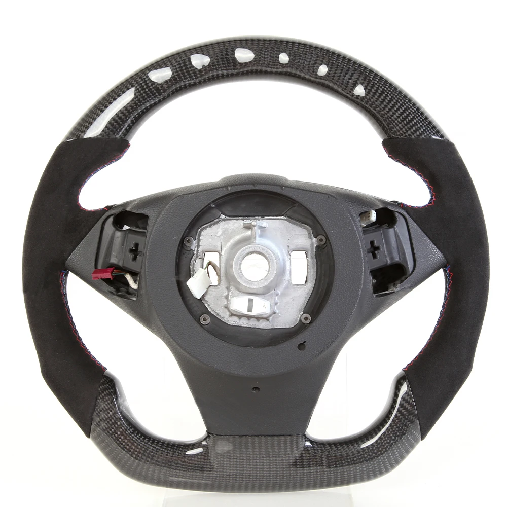For BMW E60 Carbon Fiber Steering Wheel with LED Alcantara BMW E60 E61 M5 E63 E64 M6 to M Performance Steering Wheel Upgrade