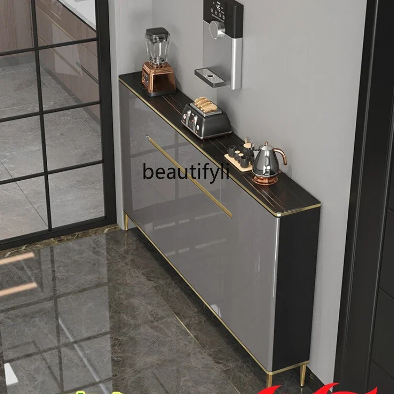 Ultra-Thin Sideboard Cabinet Light Luxury Modern Rock Plate Kitchen Integrated Against The Wall Narrow 30cm Storage Side Cabinet