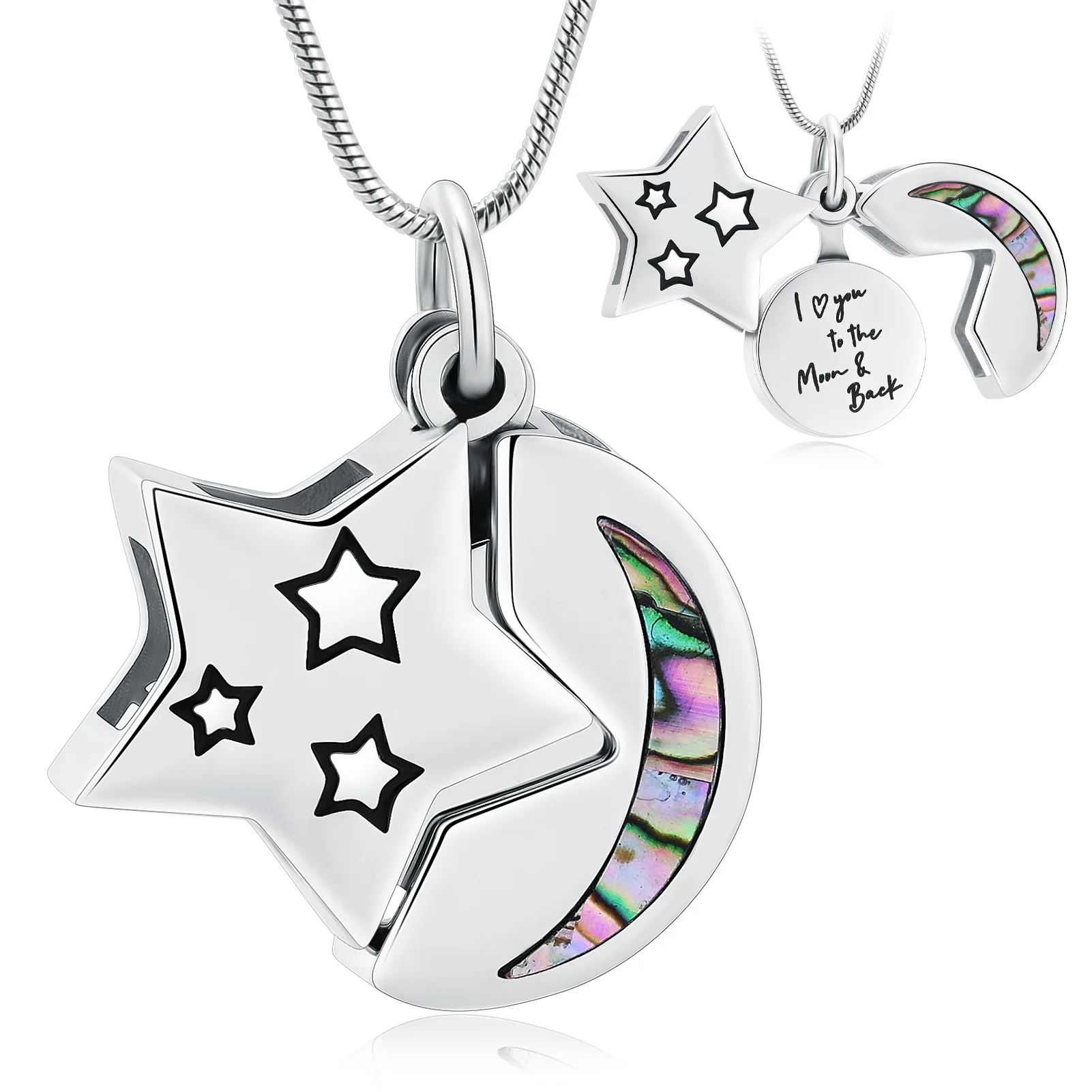 

Openable Moon Star Pendant Necklace I LOVE YOU Couple Necklace Fashion Keepsake Stainless Steel Customize Jewelry For Men Women