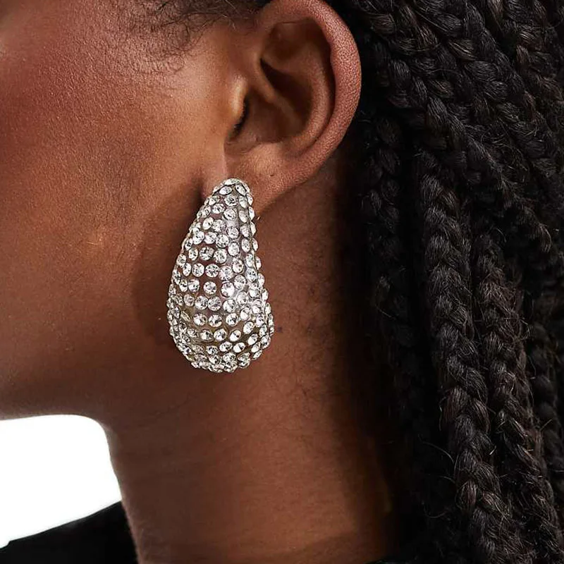 2025 Water droplets filled with zircon earrings for women, luxurious and high-end fashion, personalized and elegant accessories