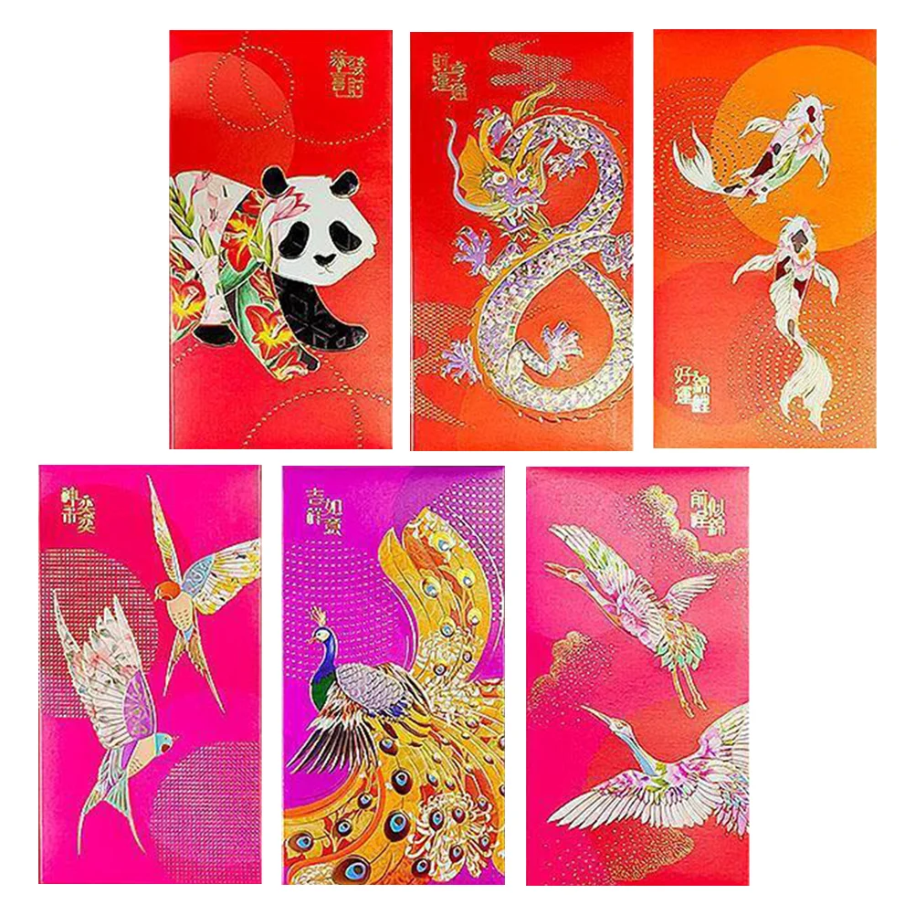 6 Pcs 2024 New Year Red Envelope Money Pocket Paper Envelopes Creative Chinese Style Packet For