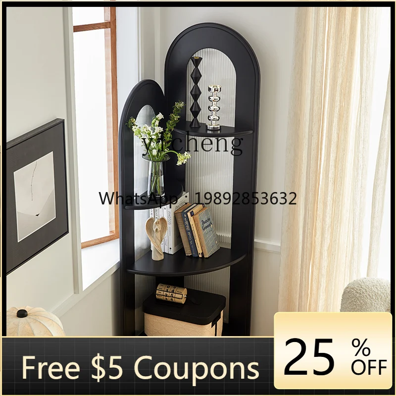 

GZ French Solid Wood Corner Cabinet Living Room Small Unit Corner Bookshelf Storage Triangle Cabinet Retro Shelf