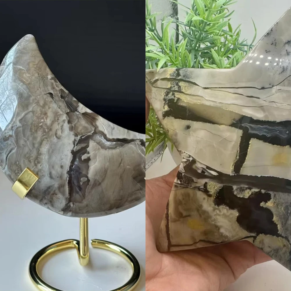 

Polished Natural Valcano Agate Stone Healing Crystal Crafts Star Moon Decoration for Meditation for Spiritual Practices