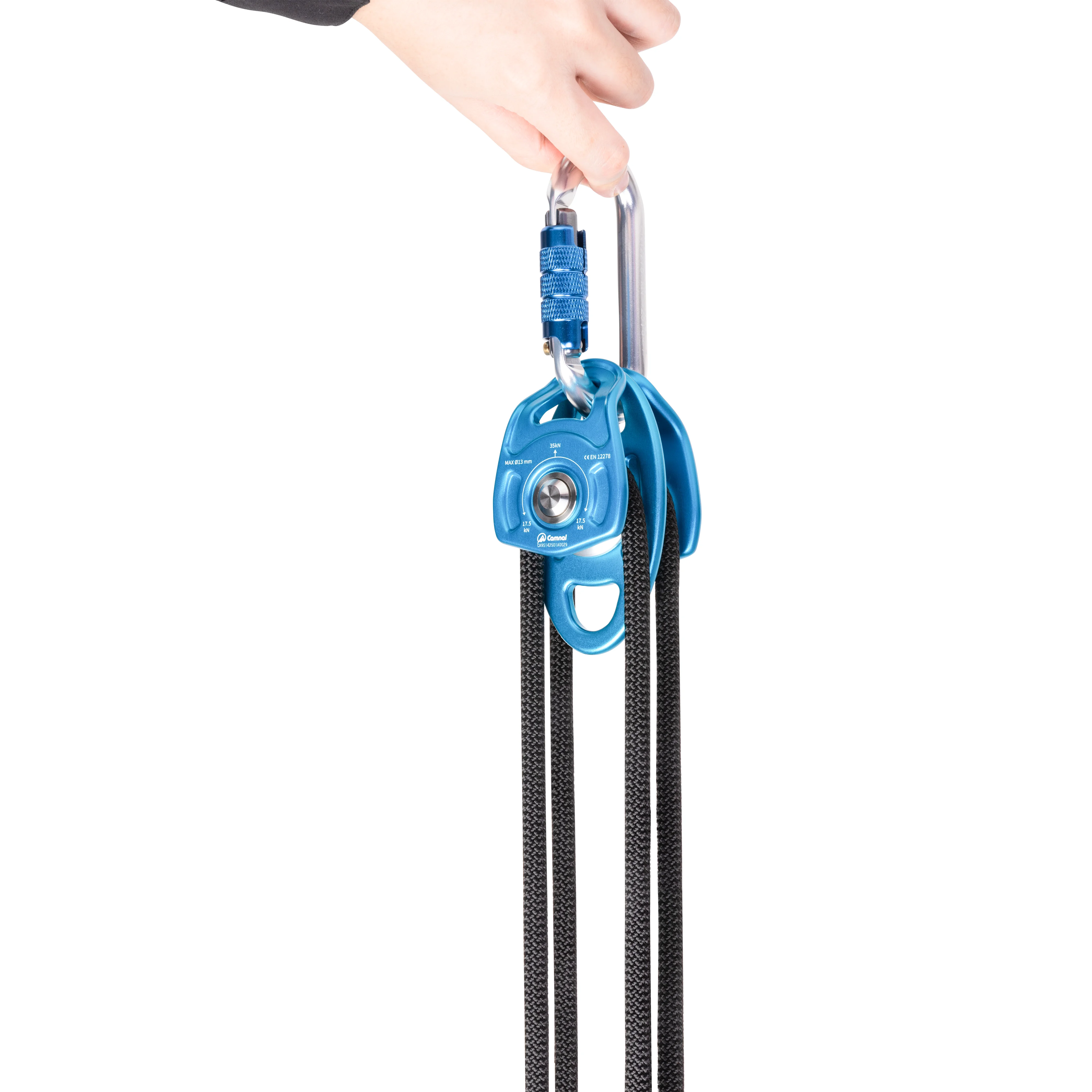 Camnal Lightweight 7075 Aluminum Alloy Double Wheel Hook Swivel Adjustable Rope Pulley Block 35kN Tension Aviation Climbing