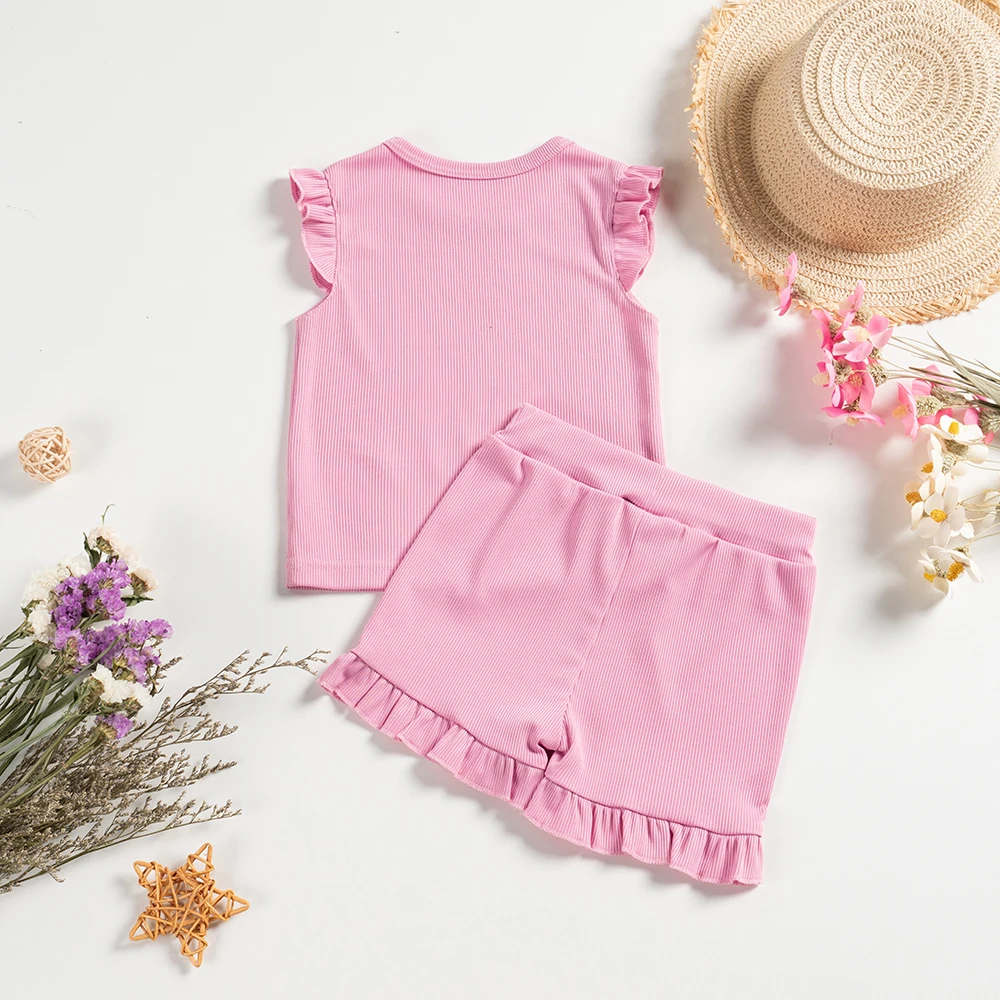 2024 Summer Hot selling Girl Baby Daily Casual Minimalist Style Girl Baby Polyester Set Refreshing Sleeveless Shorts Set