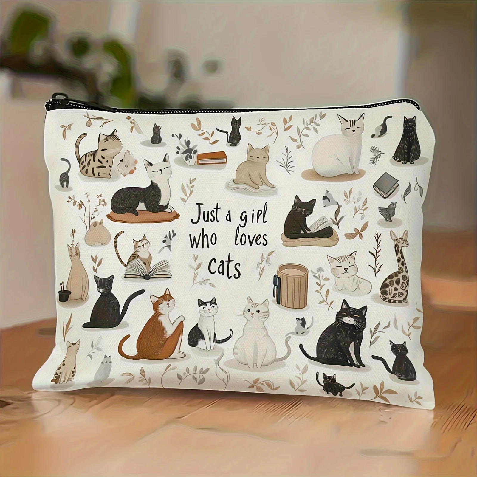 Chic Vintage Cat Print Cosmetic Bag Lightweight Makeup Pouch for Women & Men Coin Purse  Storage Bag Zipper Pencil Case