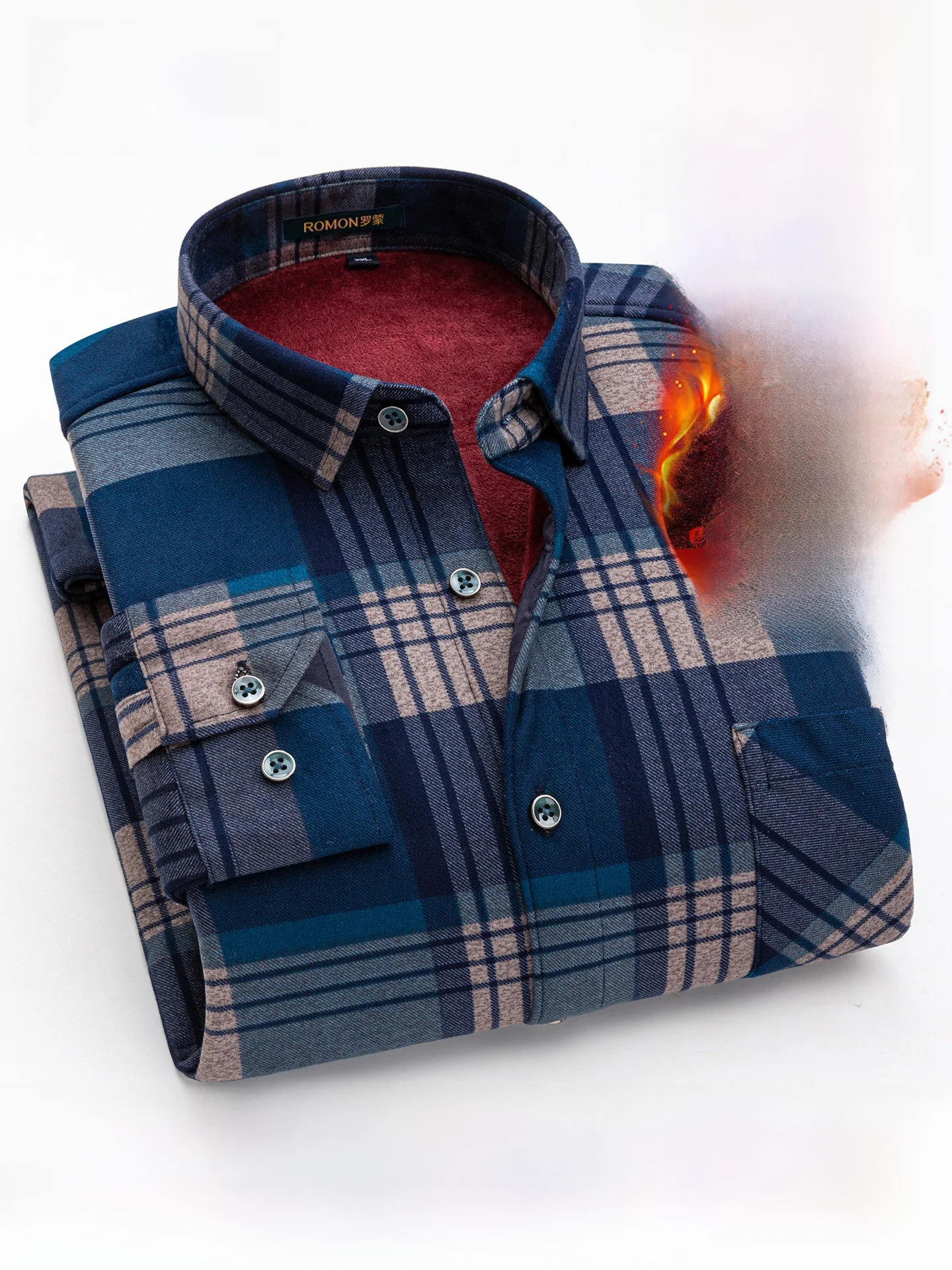 Lormen Men's Business Casual Long Sleeve Shirt Fleece Lined Thickened Winter New Warm Plaid Shirt Men's Fashion City Style