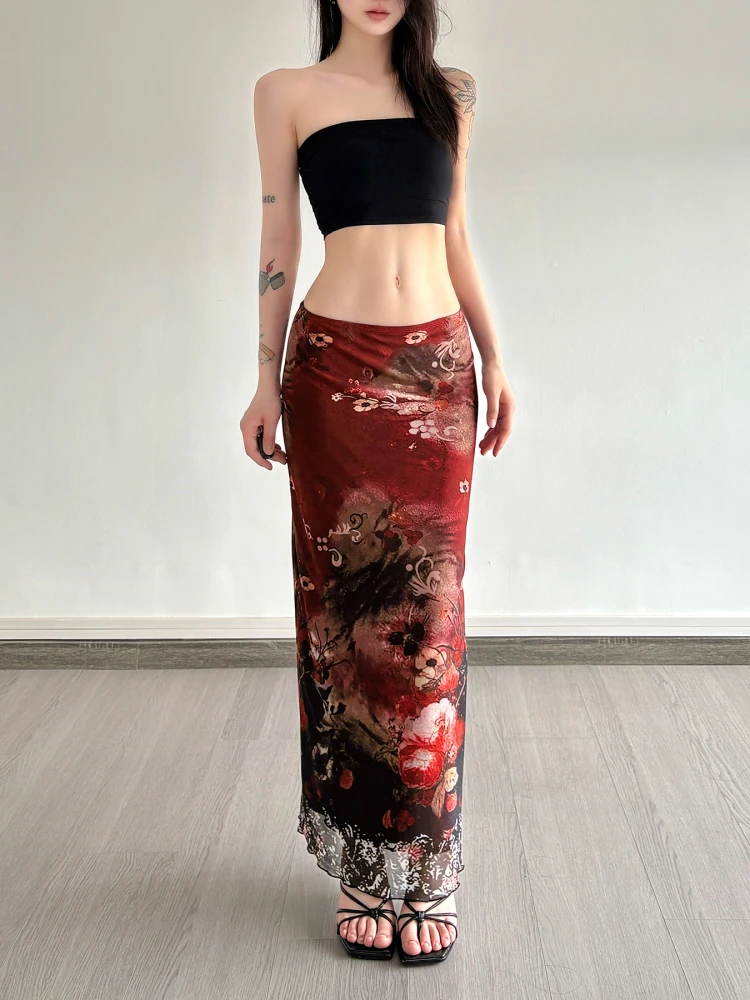 

Amyway Chinese Sle Floral Lace Splicing Skirt Women's Net Sexy Bodycon Long Skirt High Waist Polyester Spandex Blend