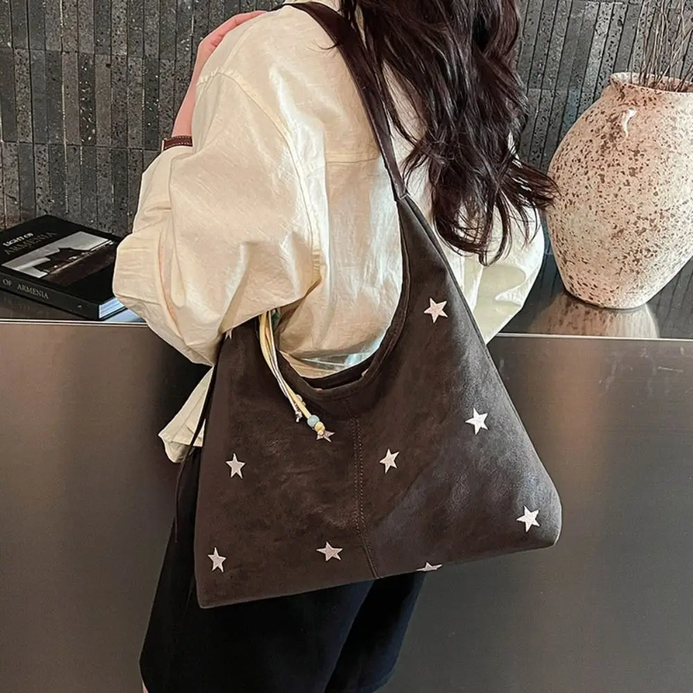 

Temperament Korean Style Star Embroidered Shoulder Bag Cute Zipper Hobo Bag Simple Fashion Crossbody Bag Ladies