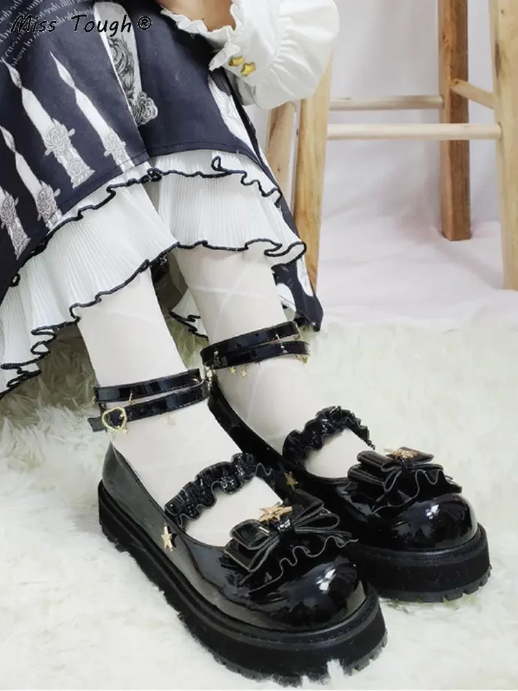 Japanese Lolita Kawaii Shoes Women Outdoor Vintage Fashion Chic Sweet Shoes Bow Mary Janes Buckle Casual Round Toe Sandals 2024