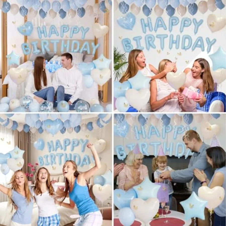 مجموعة بالونات زينة عيد الميلاد السعيدة الزرقاء، بالونات ديكور الحفلات مع رقائق قصاصات بيضاء لعيد الميلاد السعيد والرمل الأزرق المغبر #5