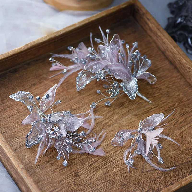 

Handmade Pink Feather Brattes Lovely Wedding Hairband for Women Brides Accessory