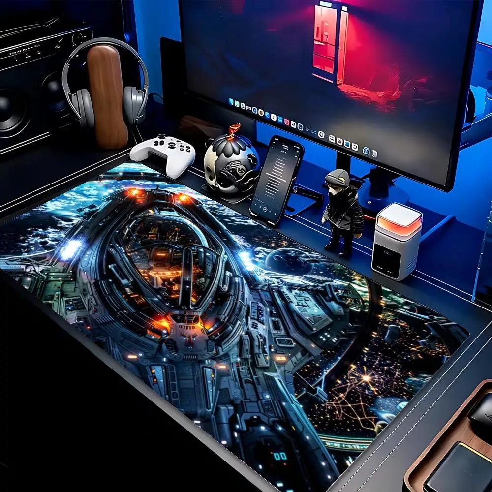 Sci-Fi Spaceship Desert Mecha Helicopter XXL Deskmat Non-Slip Rubber Mouse Pad Keyboard Game Mouse Mat Computer Gaming Art