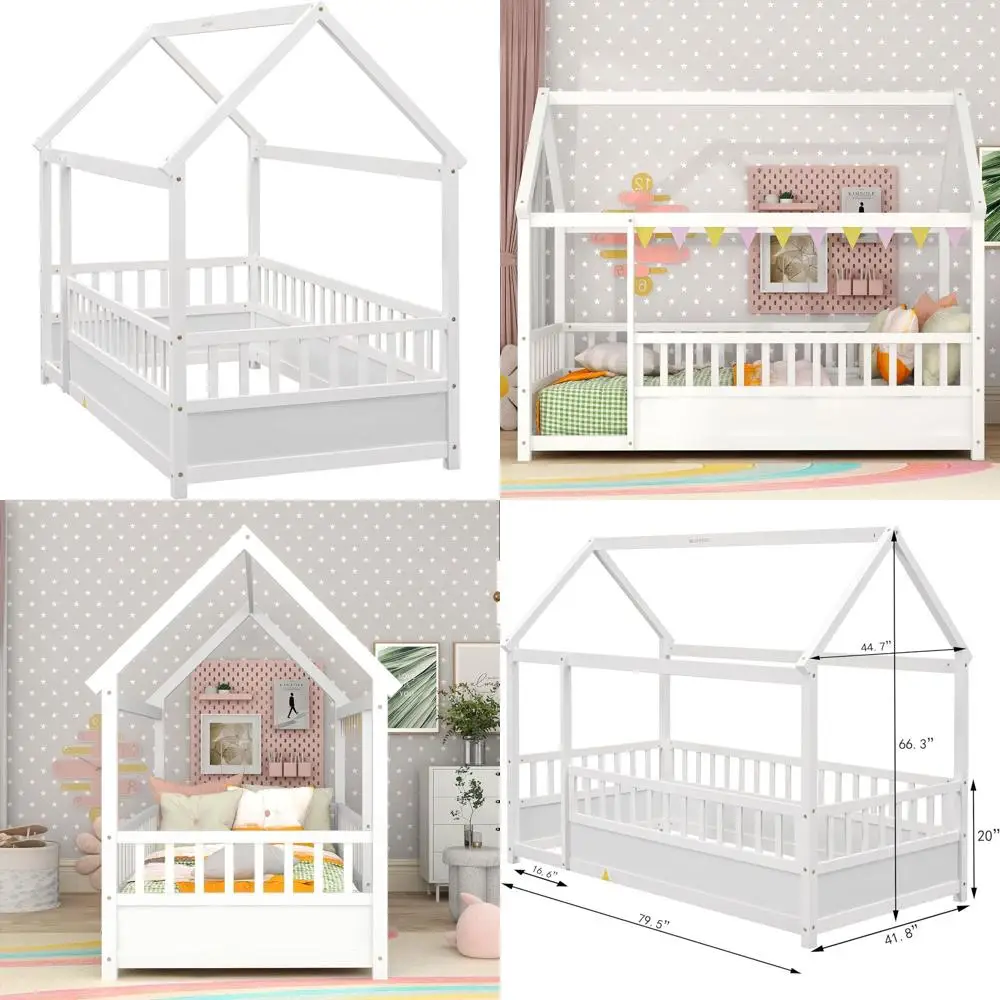 

White Twin Size Kids Montessori Loft Bed with High Desk, Suitable for Boys and Girls, Wooden Montessori Loft Beds without Slats