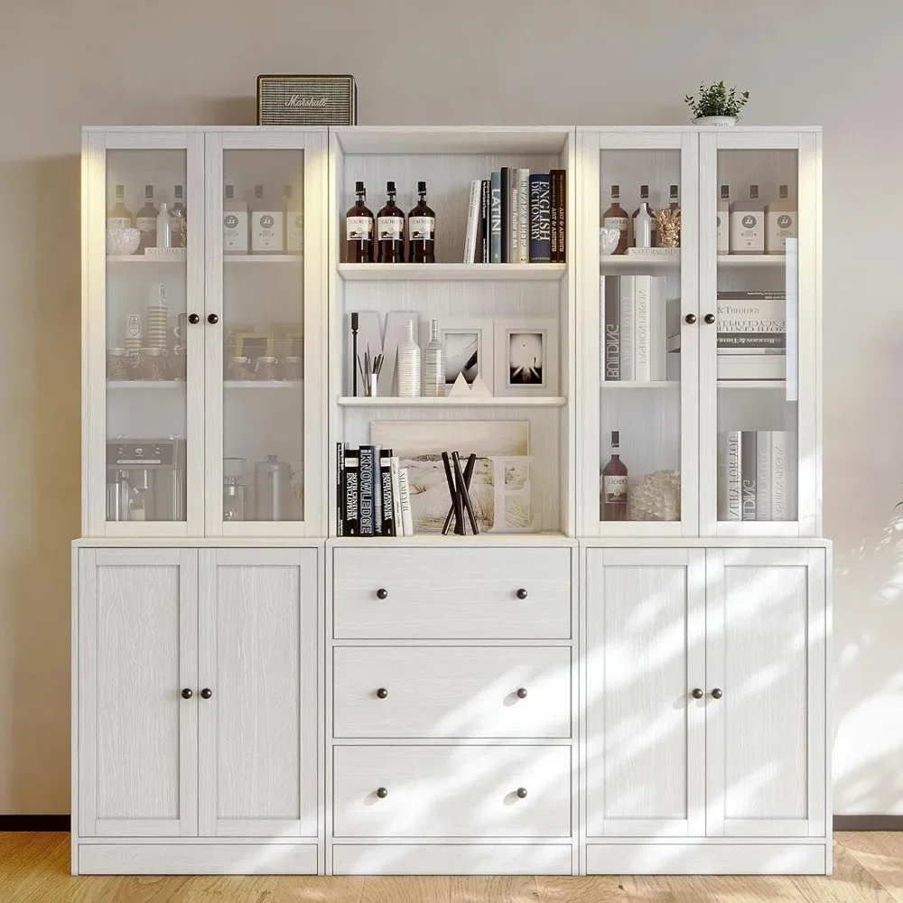 

Vertical File Cabinet and 3-Tier Modern Bookshelf with Large Drawers and Open Storage