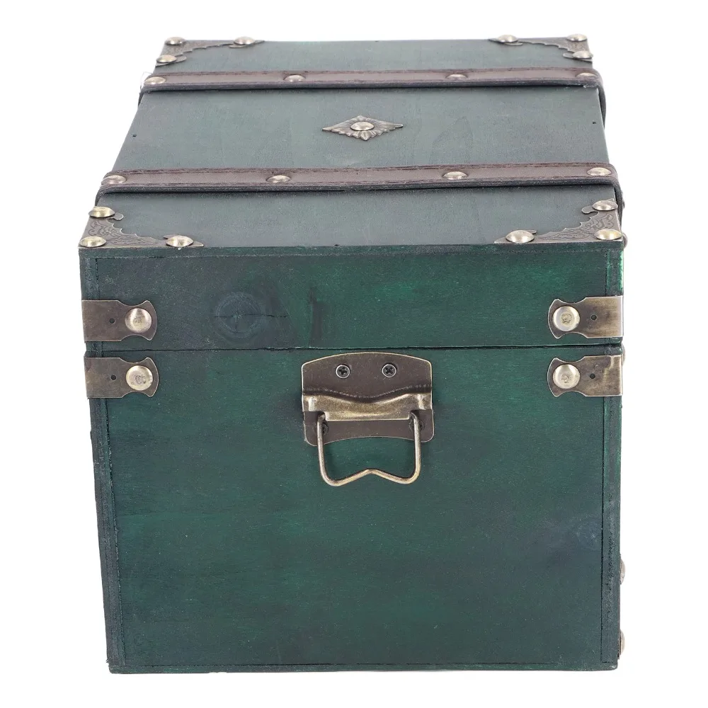 2PCS Jewelry Boxes With Lock Wooden Storage Box Antique Green Jewelry Organizer Box Treasure Chest Box Photography Prop