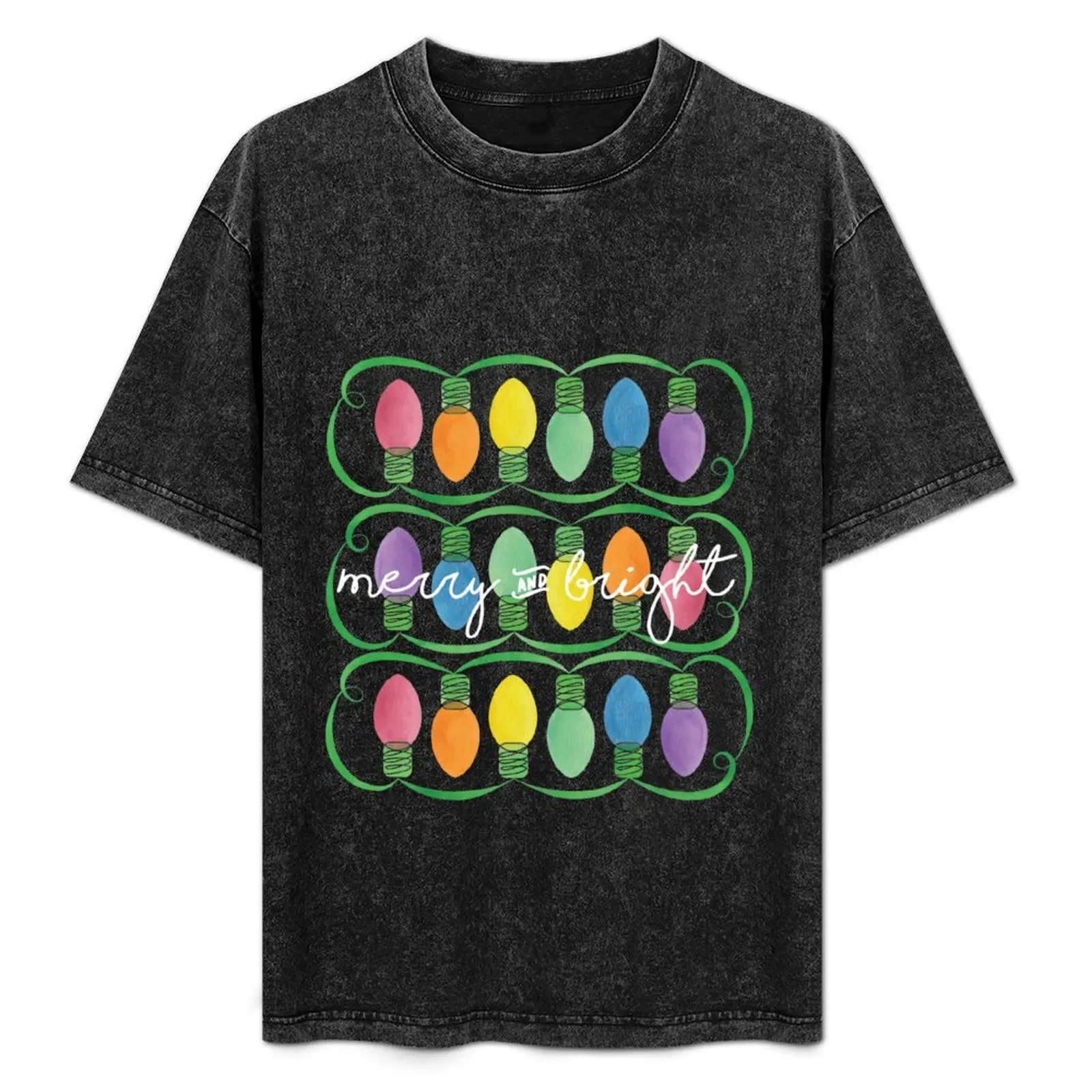 Merry & Bright Christmas Lights T-Shirt Casual Light Summer Short Sleeve Top