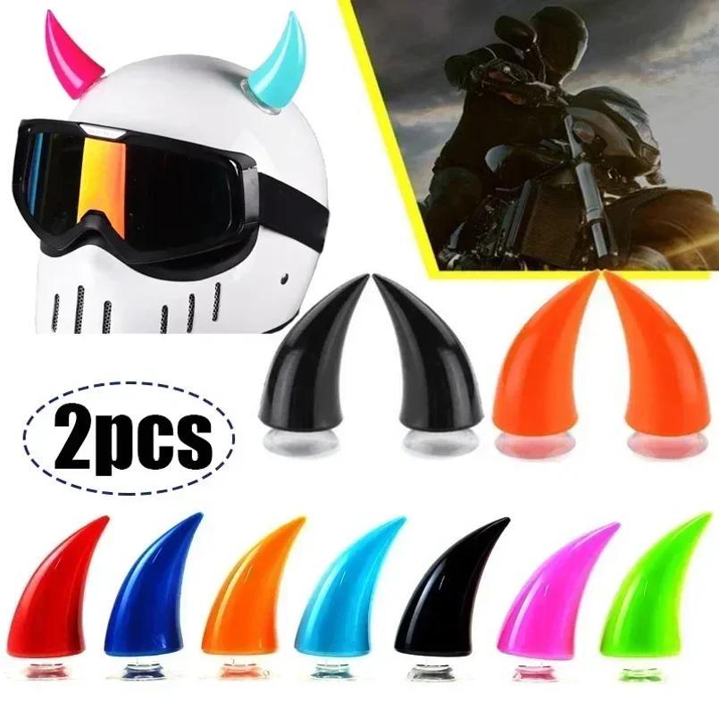 cool 2Pcs Large Size Motorcycle Helmet Decoration Devil Horn Colorful Motorbike Bicycle Decoration Helmet Stickers Accessory