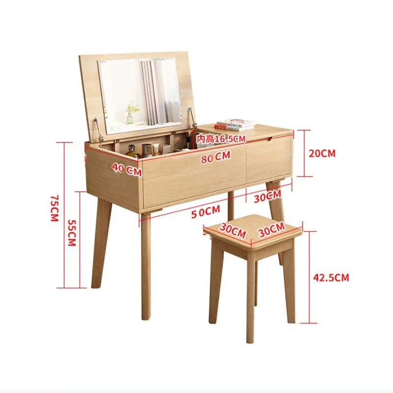 Nordic Flip Toaletka z lustrem Nowoczesne kreatywne komody Proste meble do sypialni Komoda z szufladami z litego drewna z wieloma komórkami