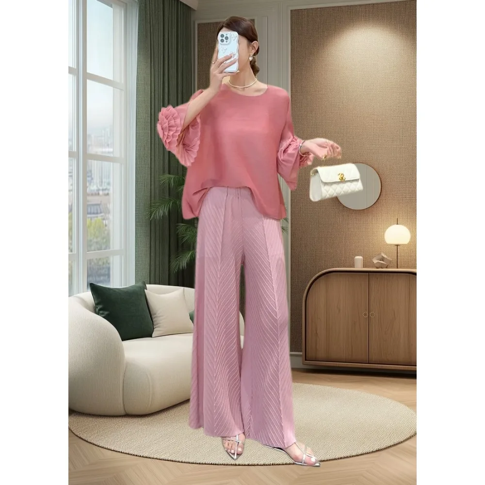 

Miyake Pleated Trousers Women's New Summer Style Draped High-end Casual Elastic High-waisted Wide-leg Trousers Fold Trousers