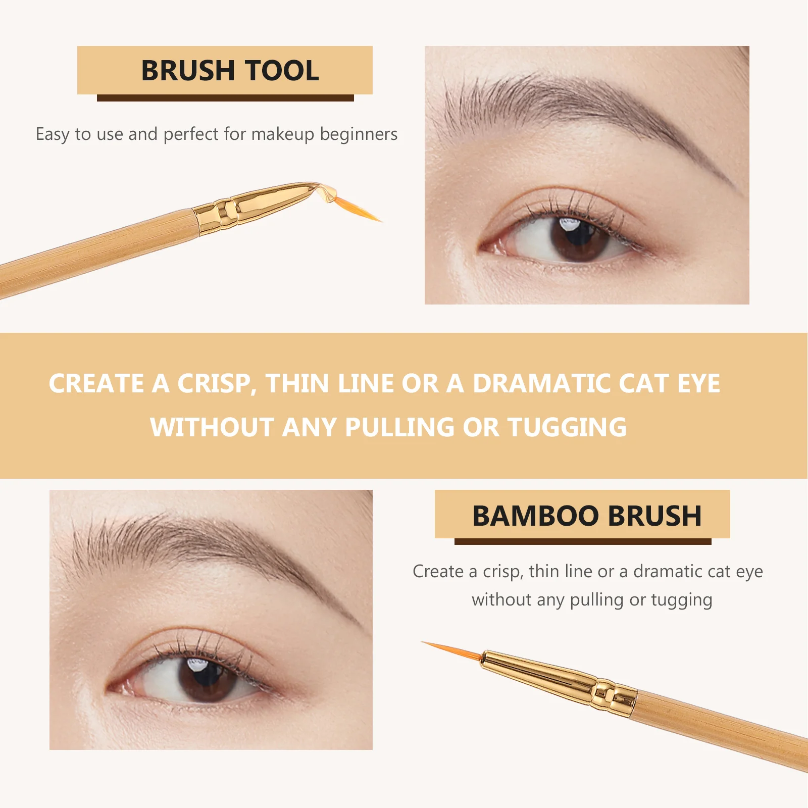 

1Pcs Double Ended Eyeliner Brush Bamboo Handle 15Cm Straight Bent Angled Tip for Crisp Thin Line Or Dramatic Cat Eye Upper Lower