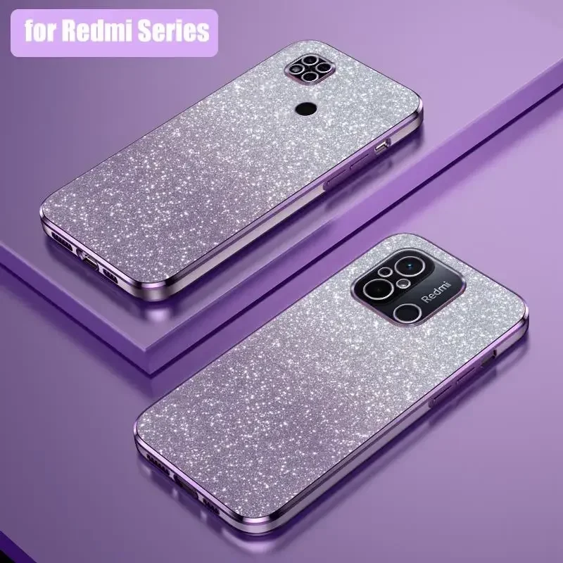 Redmi 10 10C 12C 9A Luxury Glitter Gradient Plating Case For Xiaomi Redmi Note 12 Pro 4G 5G Plus 10 9S Soft Silicone Back Cover