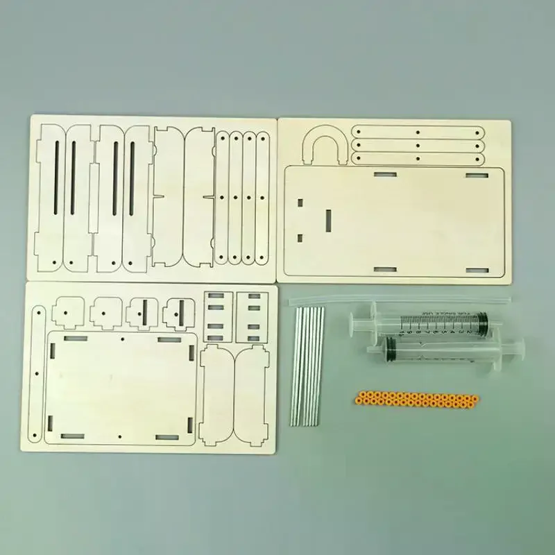 1세트 DIY 교육용 과학 실험 도구 나무 공기압 리프트 모델 키트 공압 유압 엘리베이터 시연 도구