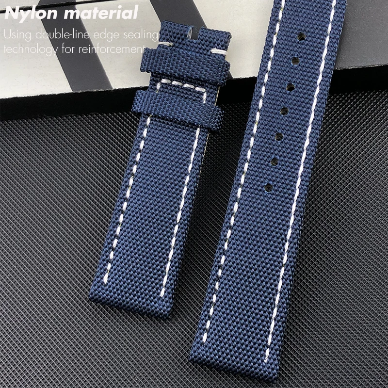 Quality Thick Nylon Leather Watchband 21mm 22mm for Breitling Avenger CHRONOMAT NAVITIMER SUPEROCEAN Yellow Bottom Watch Strap view 2