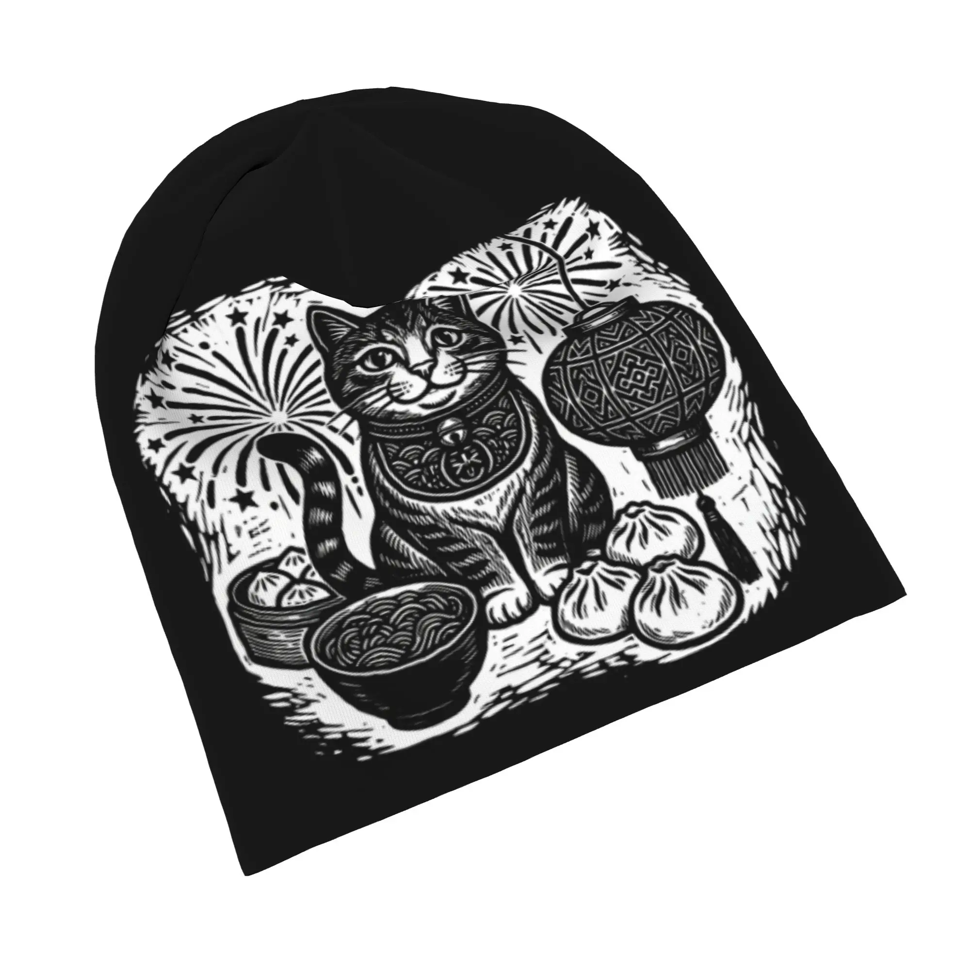 You Met Me at A Very Chinese Time in My Life cute cat  Skullies Beanies Hat  Street Caps Warm Multifunction Bonnet Hat