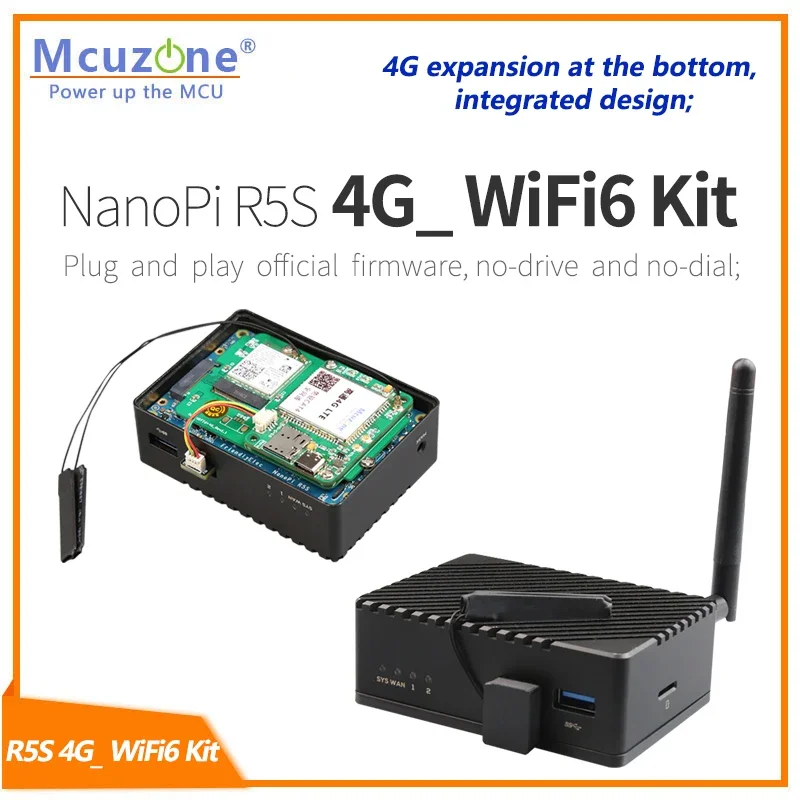 NanoPi R5S LTS dan 4G & WiFi6 Kit,RK3568B2, 4GB DDR dan 32GB emmc, 2.5G ethernet * 2,MT7922(wifi6) dan 4G LTE driver gratis