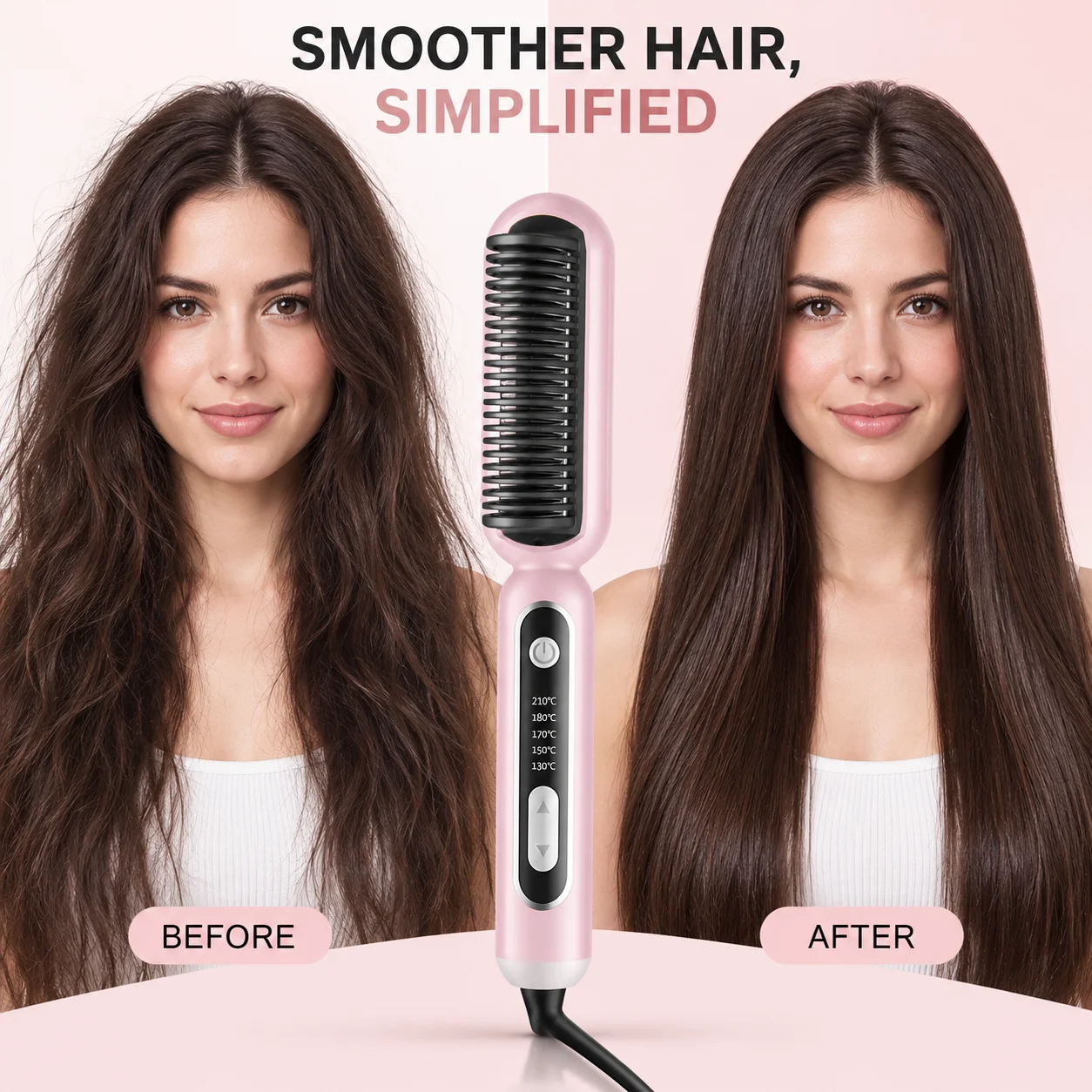Negative Ion Hair Straightening Brush, 45W PTC Heated Comb with Adjustable Temperature Anti-Scald Teeth, 110-240V US EU Plug