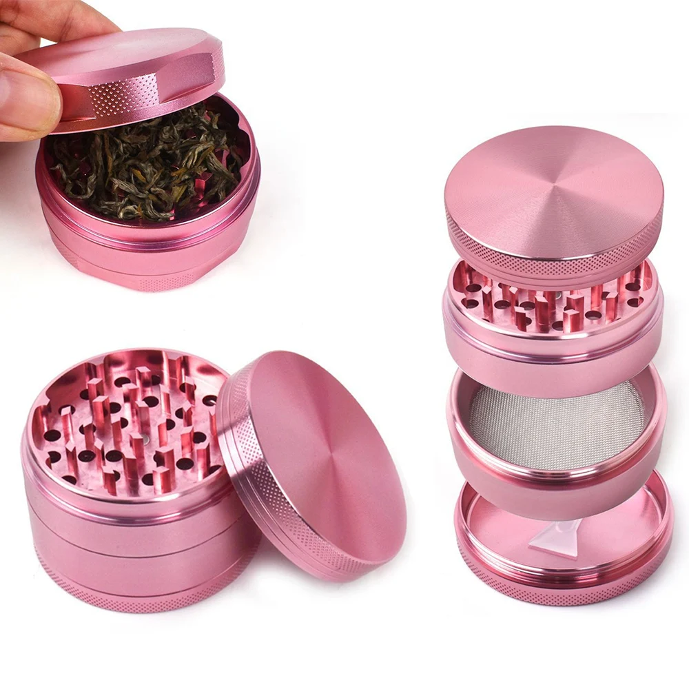 Pink Set Rolling Tray Plate 40MM 50MM 63MM Aluminum Alloy Smoke Grinder 4 Layers Metal Silicone Ashtray Tobacco Grinder